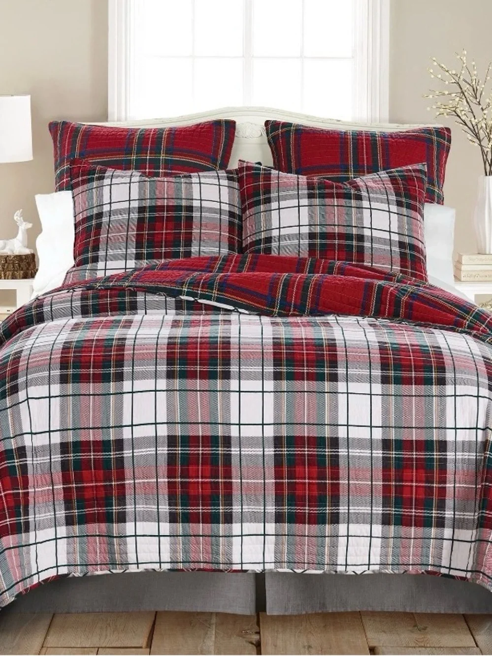 Levtex Home - Spencer Plaid Red Quilt - KING - Red, Green, White, yellow 106x92